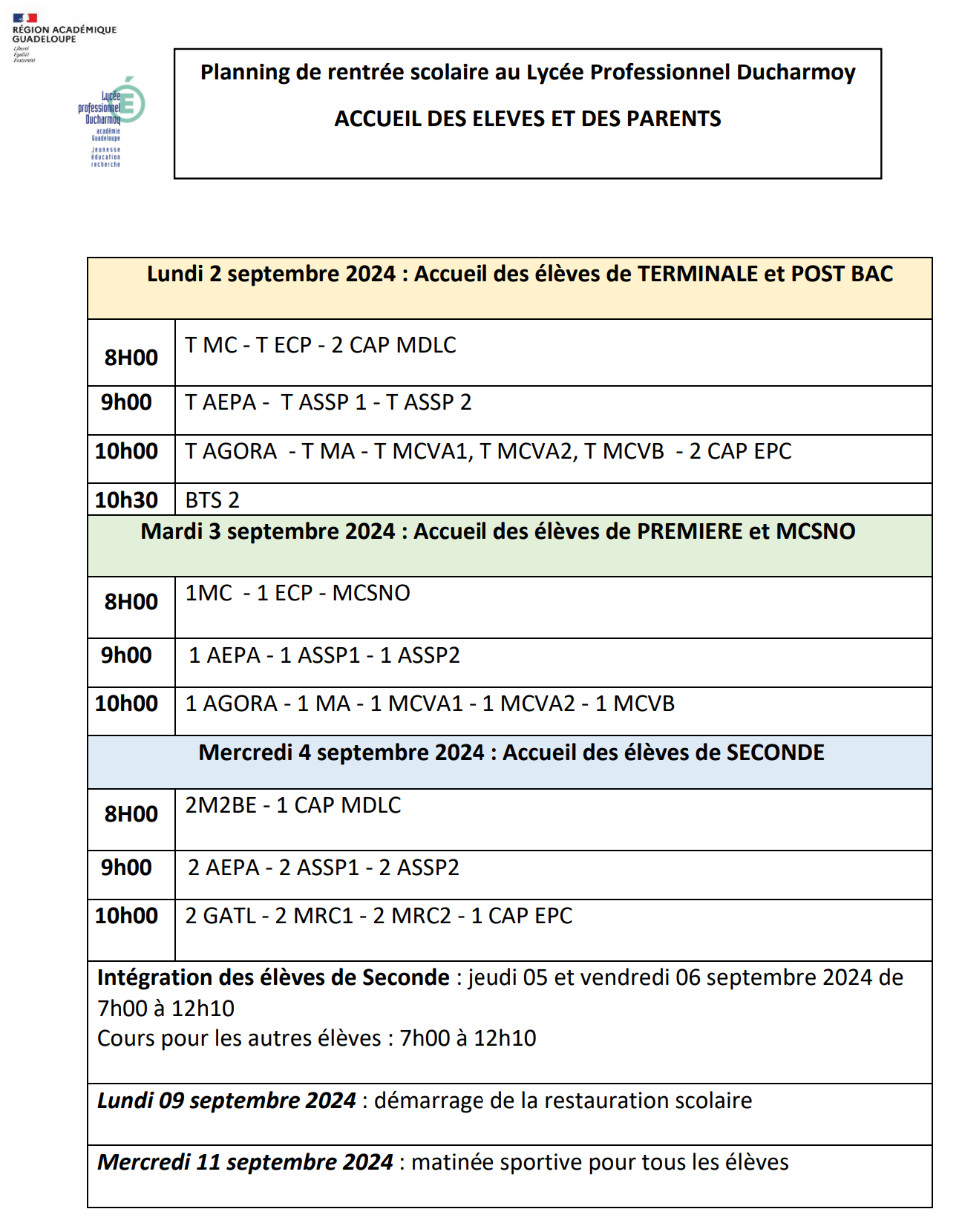 Calendrier De Rentr E Scolaire Septembre Lyc E Des M Tiers De